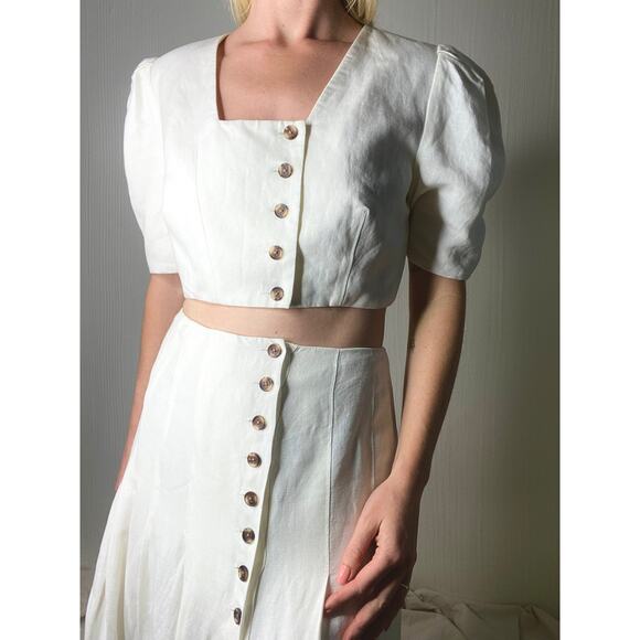 FAME AND PARTNERS Ecru Ivory Linen 2-Piece Crop Top & Midi Skirt Set US 6 - Picture 4 of 16